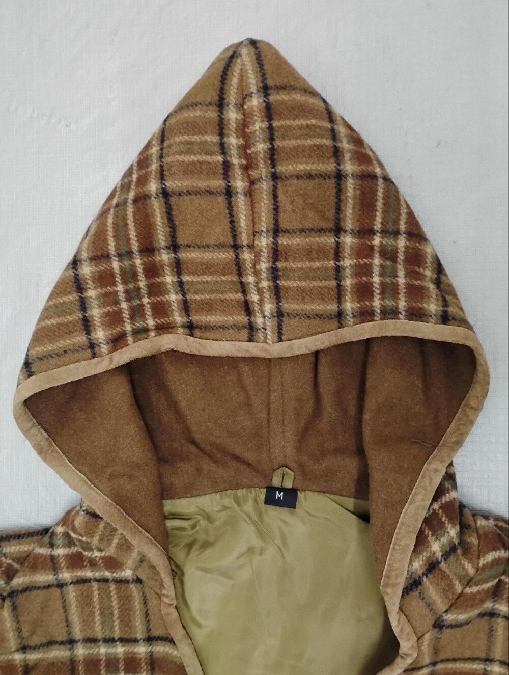 Australian Wool Plaid Hoodie Genuine Suede Trim And Simulated Shark Tooth Button